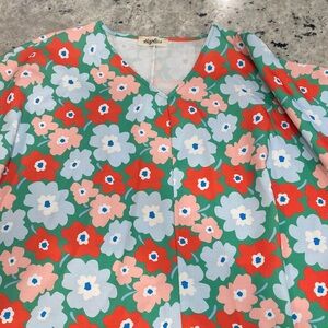 Haptics by Holly Harper Green Floral V-Neck Top — Red, Light Blue & Pink Flowers